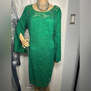 Green Lace Chic Emerald Lace Long Sleeve Dress Size 2X New with Tags